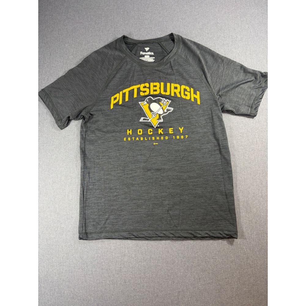 Fanatics Pittsburgh Penguins NHL Hockey T-Shirt Mens Small Gray Heathered Logo